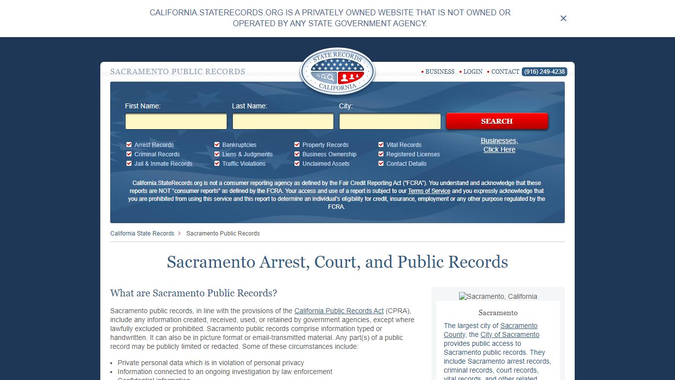 Sacramento Arrest and Public Records - StateRecords.org